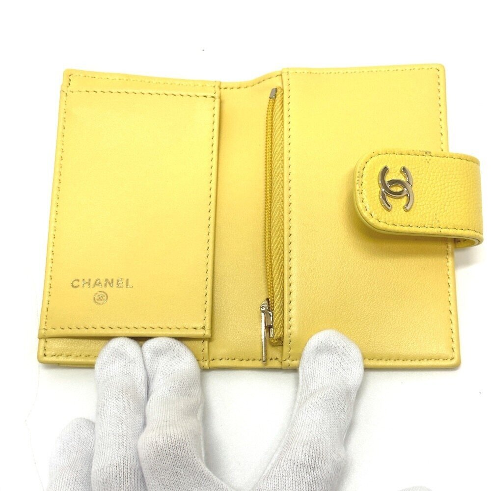 CHANEL Authentic Yellow Caviar Leather Logo Wallet - Picture 10 of 16